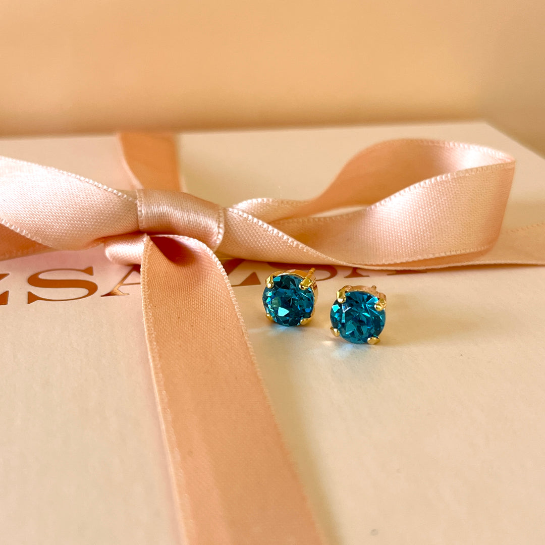 Solitaire turquoise Swarovski crystals studs