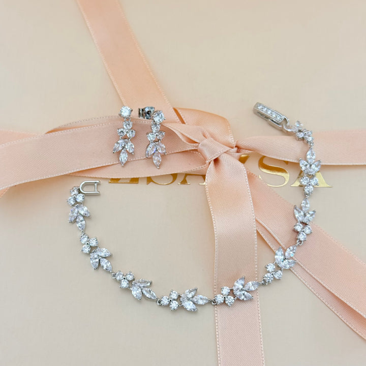 Marquise zircone silver earrings and bracelet