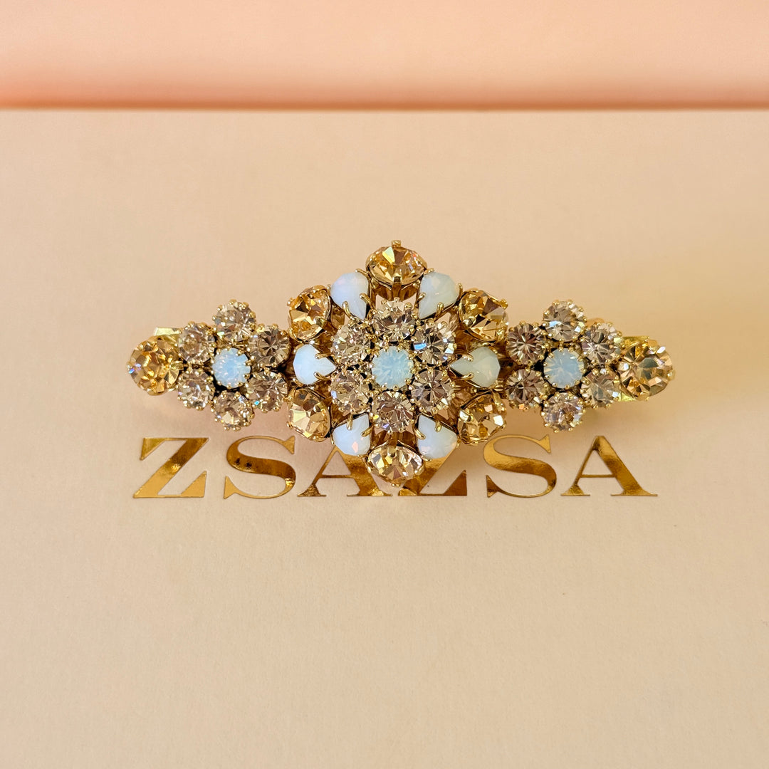 Swarovski crystals flowers peach & white gold hair clip
