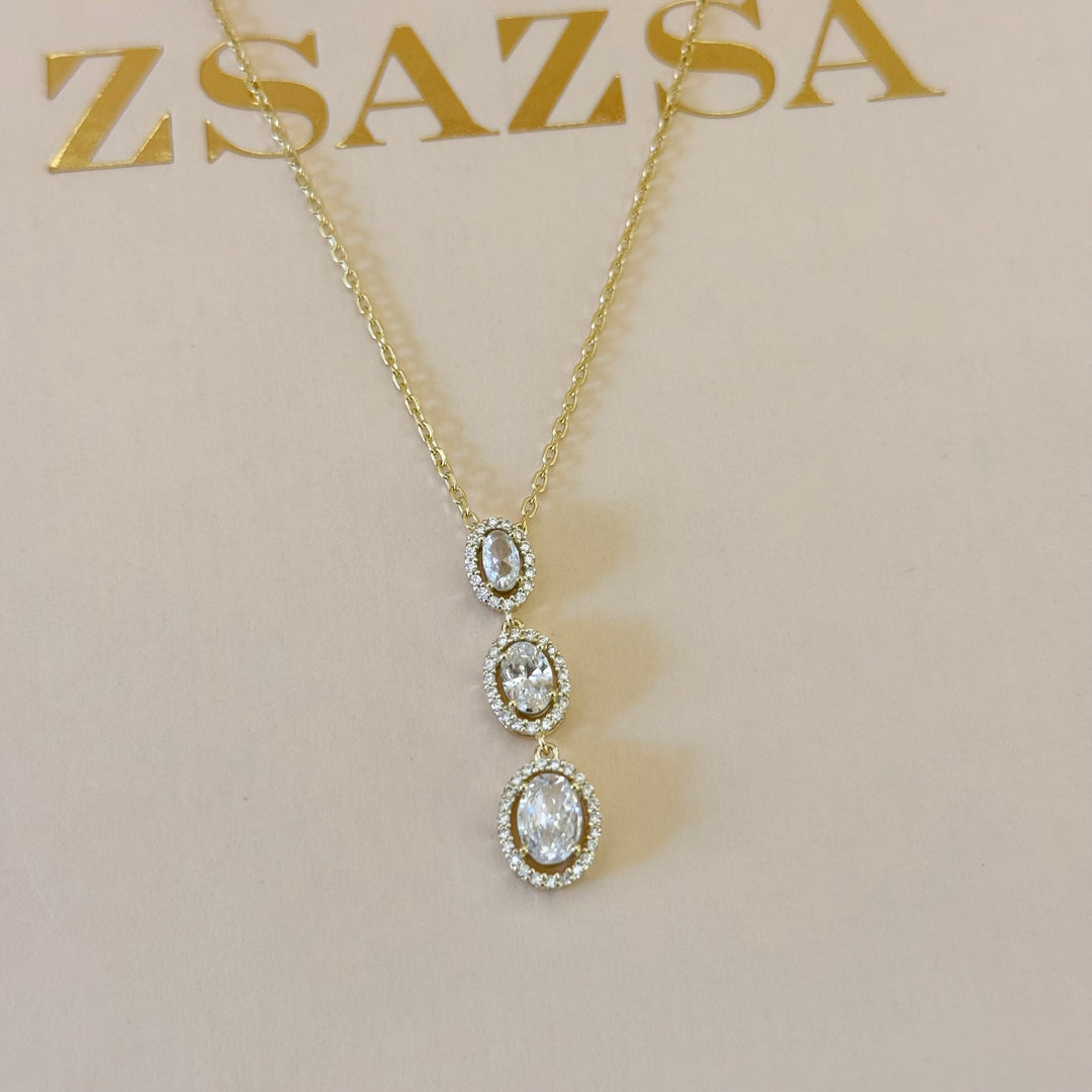 Oval zircone Sterling silver gold plated set