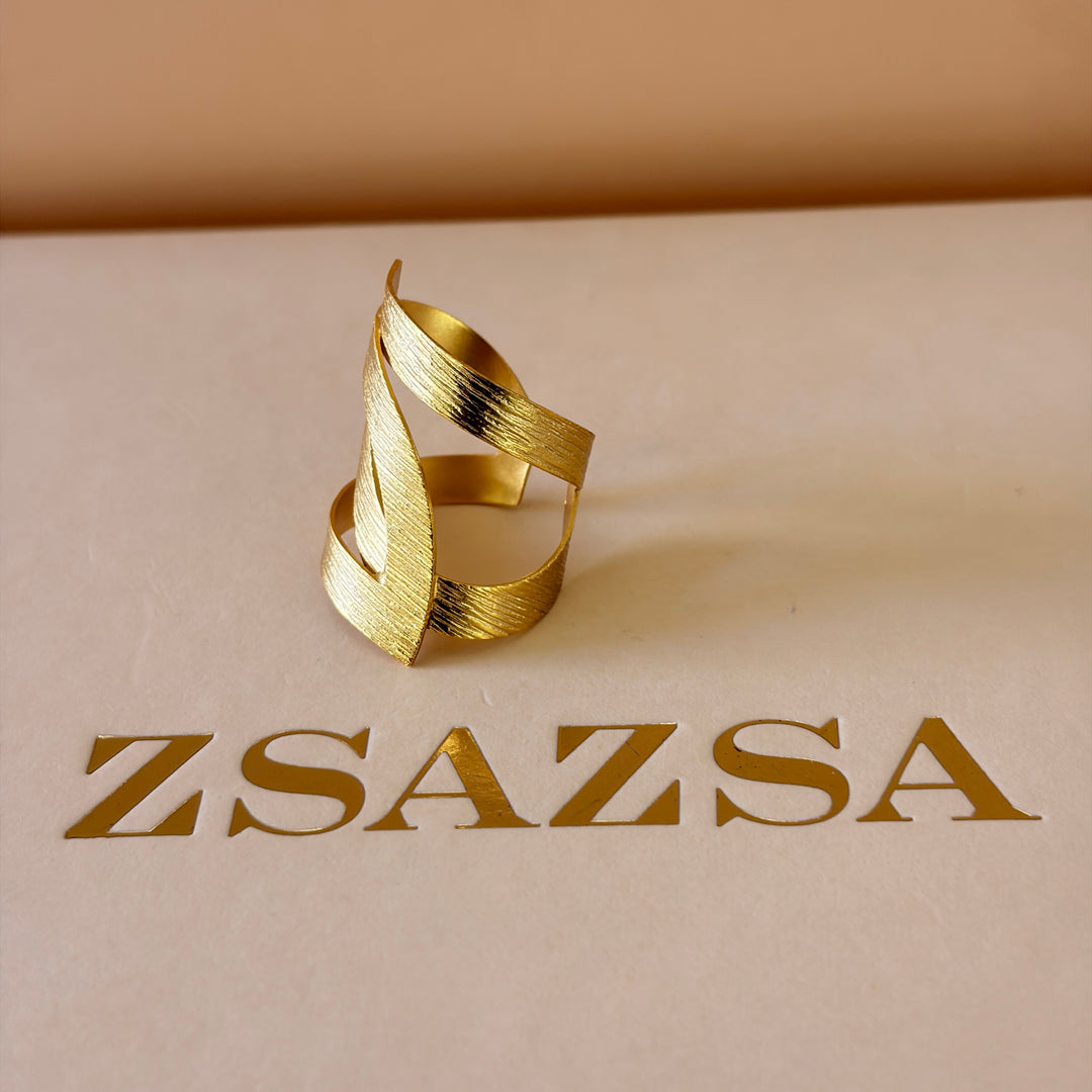 Handmade Twisted Shape Gold Ring | Gold Plated | ZsaZsa