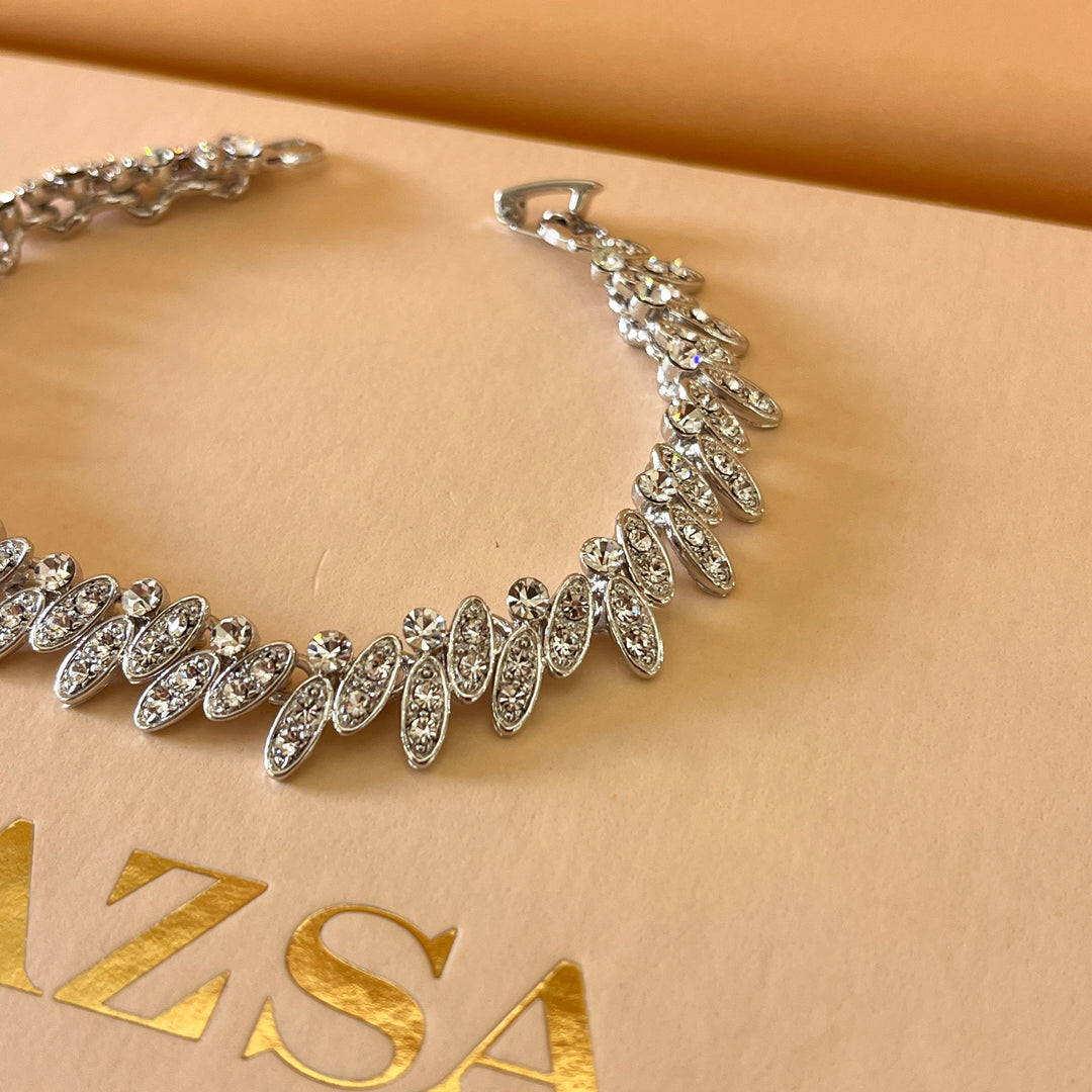 Swarovski crystal leafs shape white gold plated bracelet