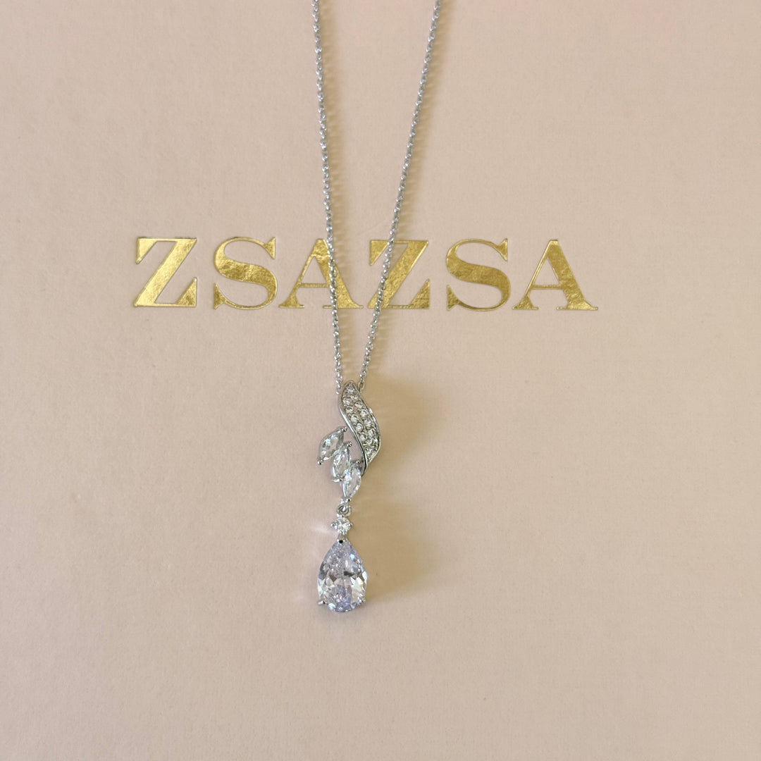 Dainty marquise and teardrop zircone silver pendant