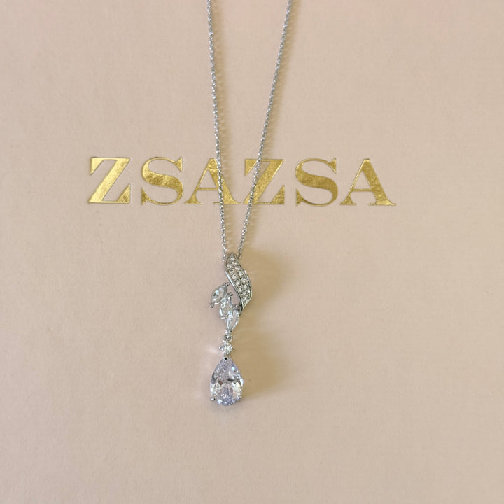 Dainty marquise and teardrop zircone silver pendant