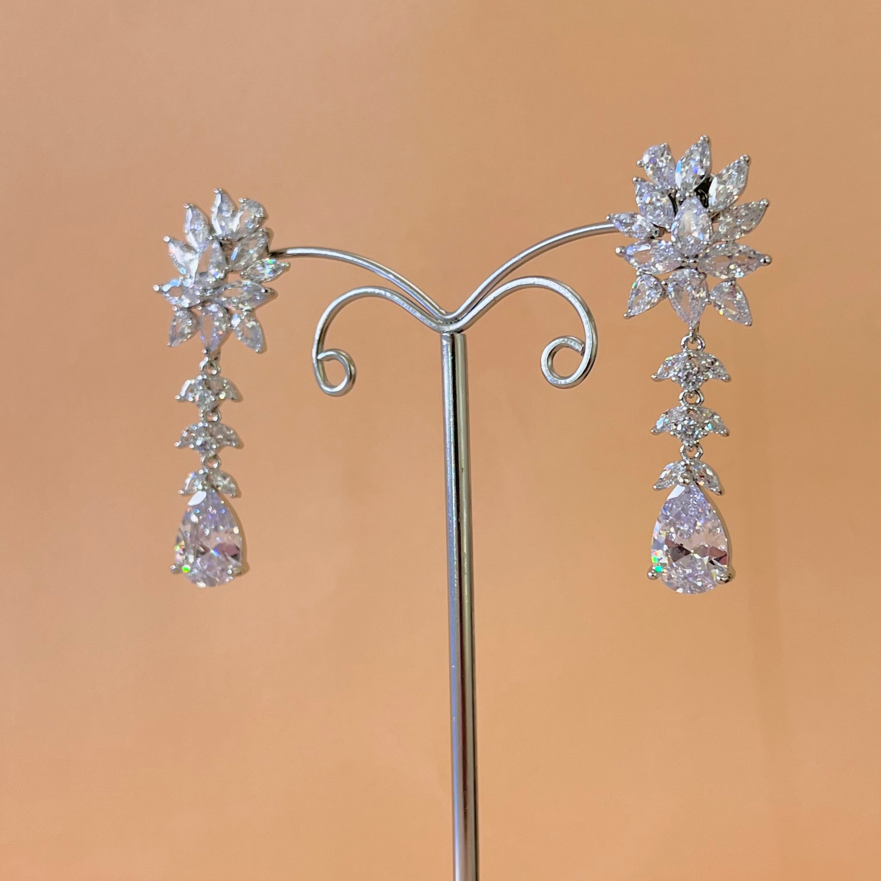 Silver zircone marquise & teardrop earrings