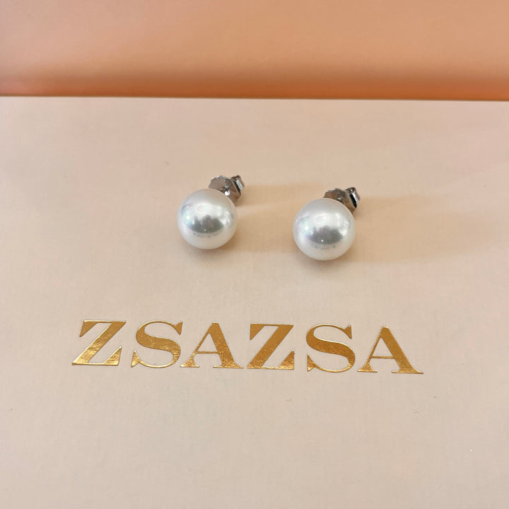 White Mallorca pearls white gold plated studs