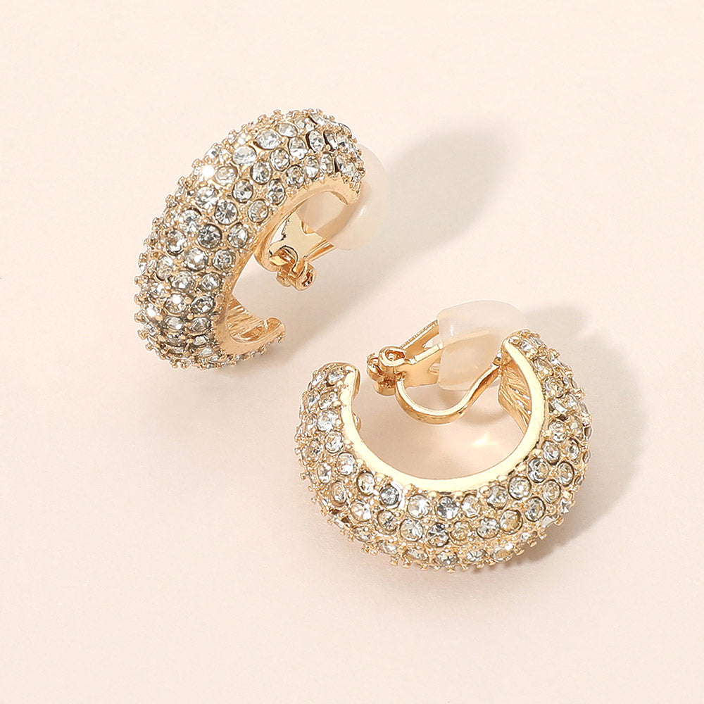 Rhinestone Pave Chunky Hoop Clip On Earrings|zsazsa