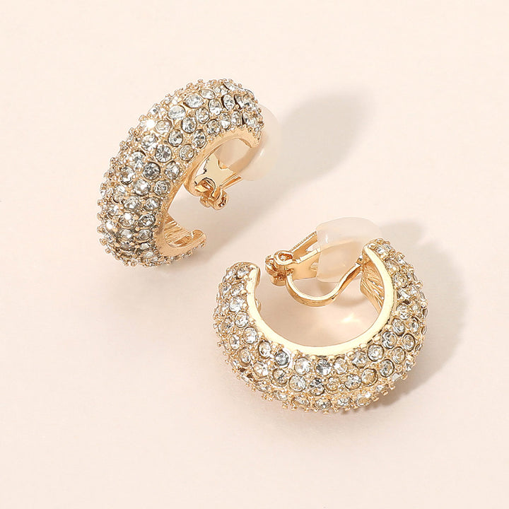 Rhinestone Pave Chunky Hoop Clip On Earrings|zsazsa