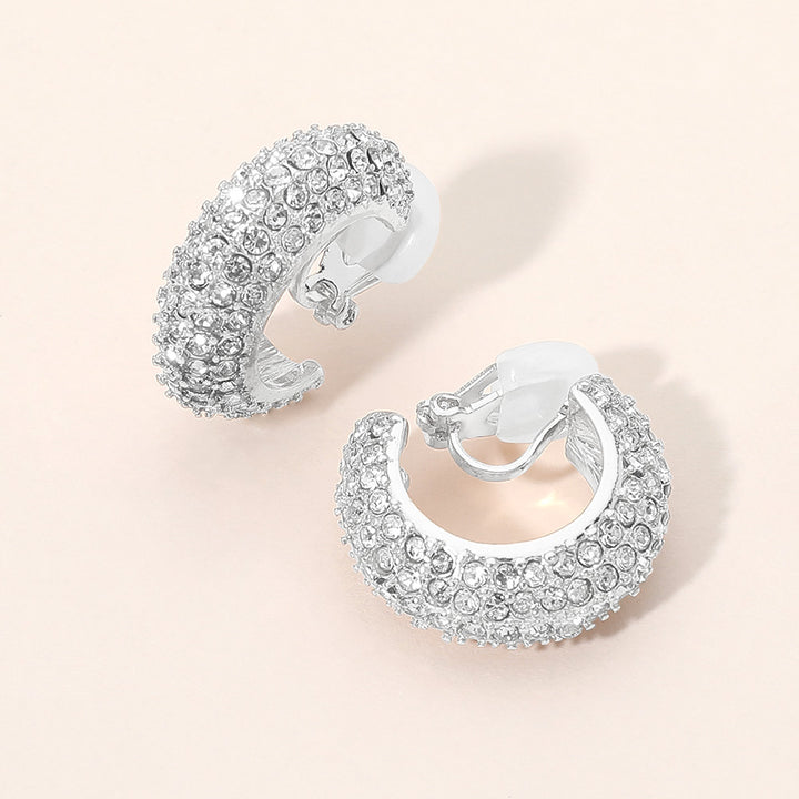 Rhinestone Pave Chunky Hoop Clip On Earrings|zsazsa
