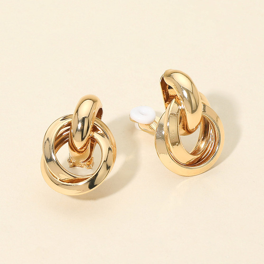 GOLD PLATED Metal Interlocking Door Knocker Clip On Earrings |ZSAZSA