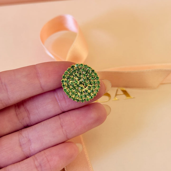 Round light green preciosa crystals gold plated brooch