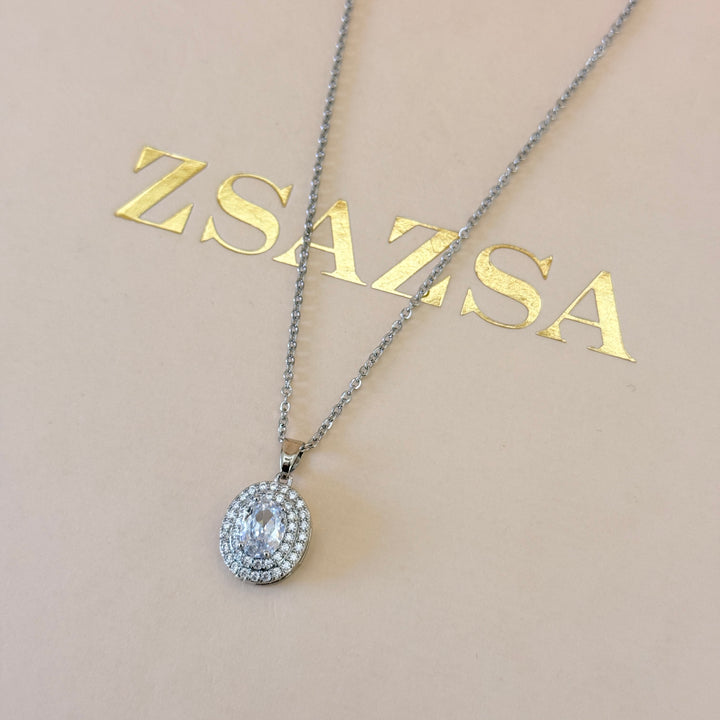 Oval zircone silver pendant
