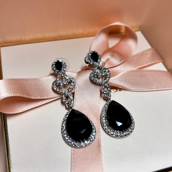 Elegant black silver teardrop earrings