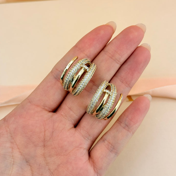 Chunky triple hoop zircone gold plated