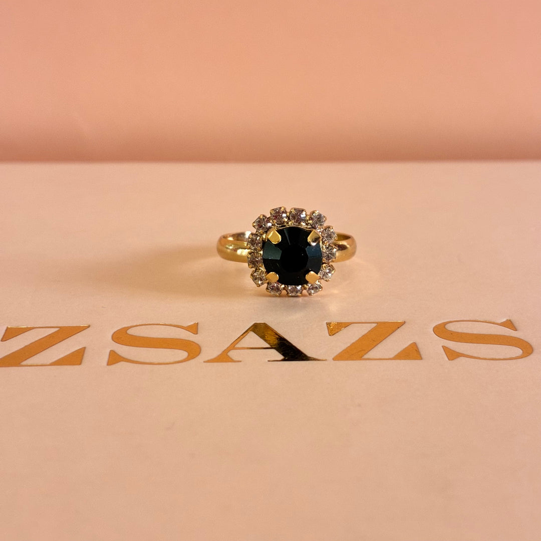 Dainty Black Preciosa crystals gold plated set