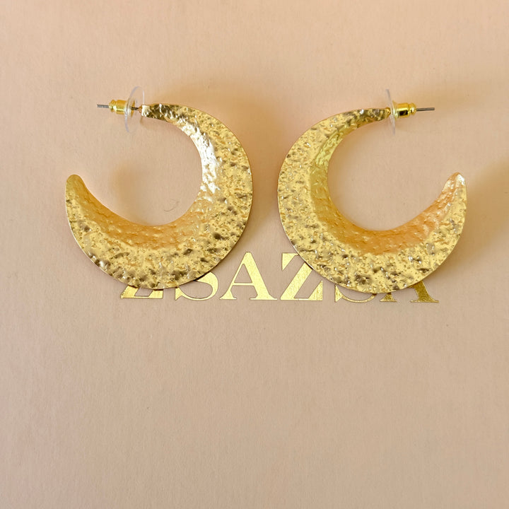 Gold plated texture plain half moon earrings