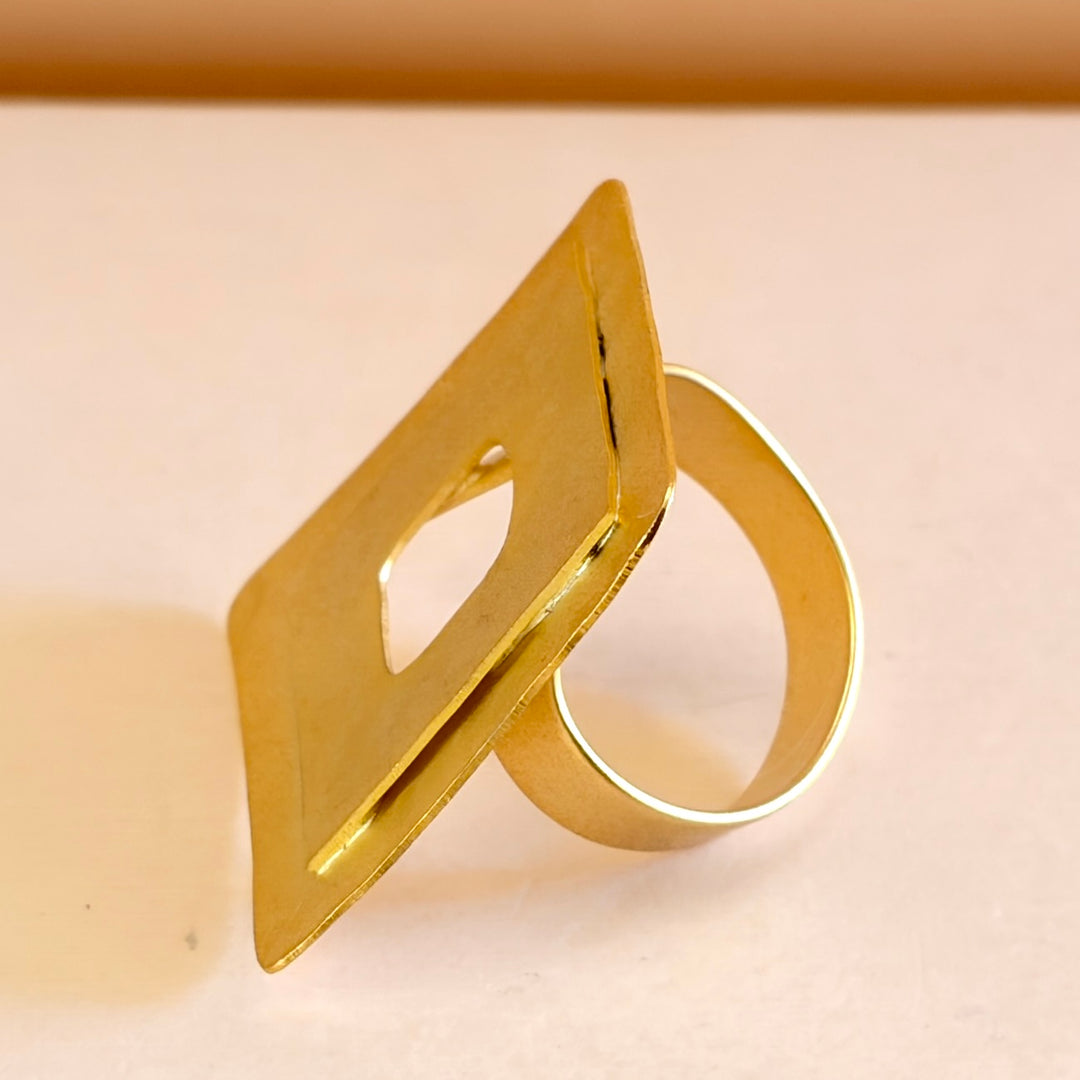 Handmade Double Hollow Square Gold Ring | Gold Plated | ZsaZsa