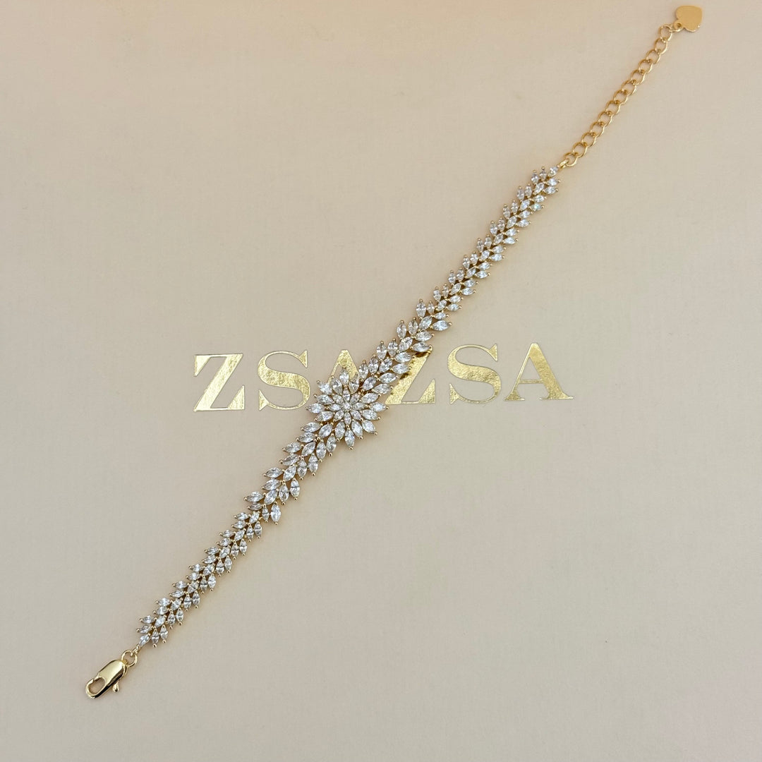 Flower marquise zircone gold plated set