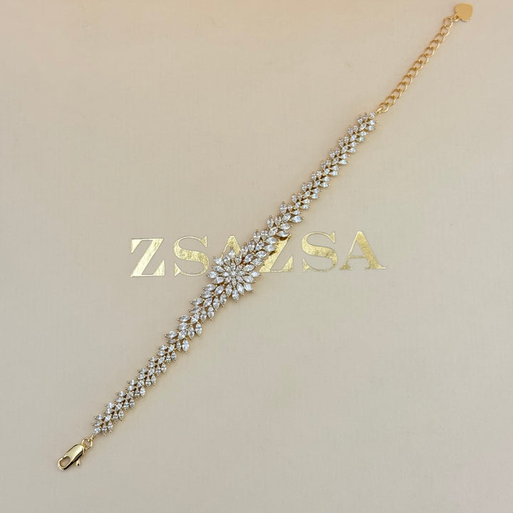 Flower marquise zircone gold plated set