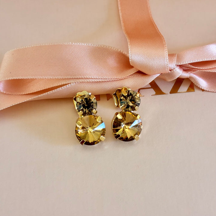 Double round bronze gold plated earrings