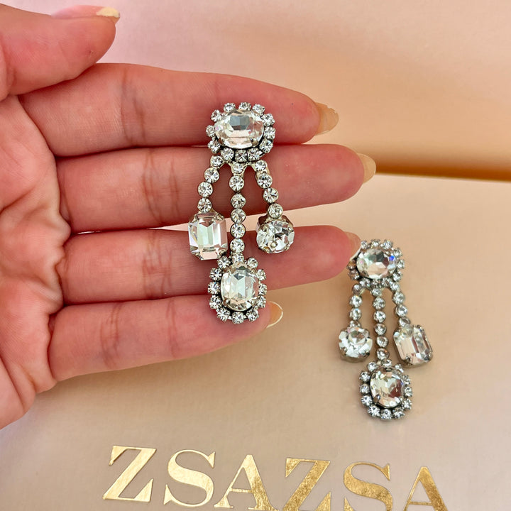 Swarovski crystals mix of shapes white gold plated earrings