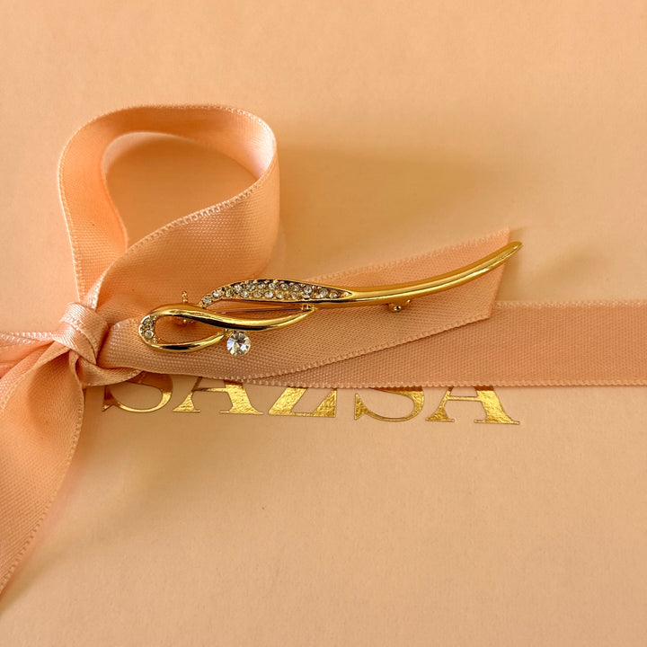 Dainty rhinestones gold plated brooch