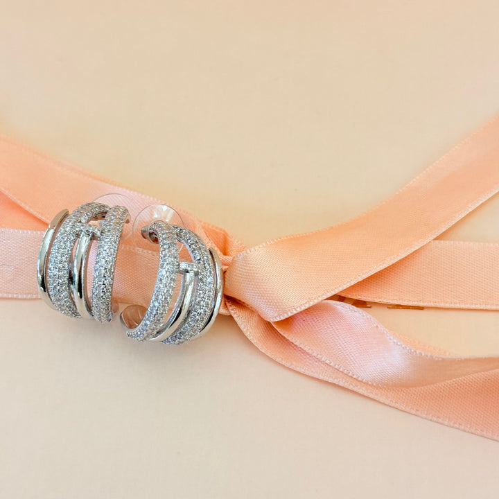 Chunky triple hoop zircone silver