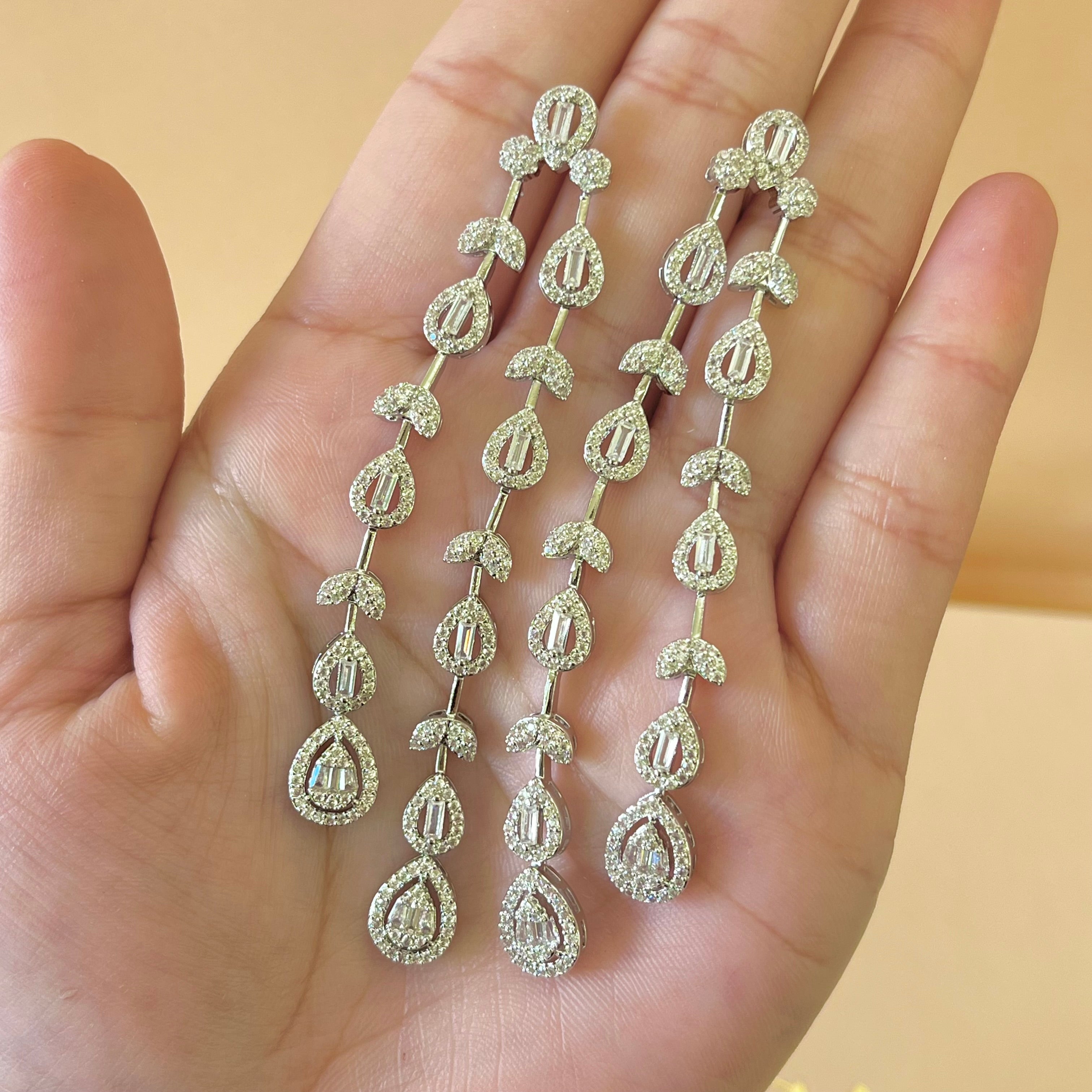 Silver zircone long earrings