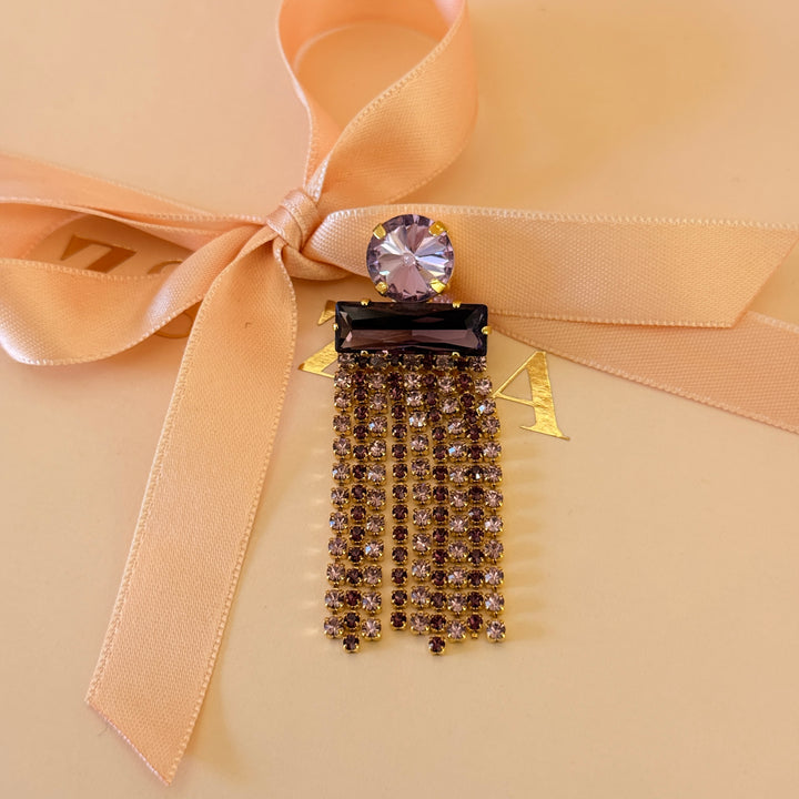 Lilac and purple preciosa crystals gold plated brooch