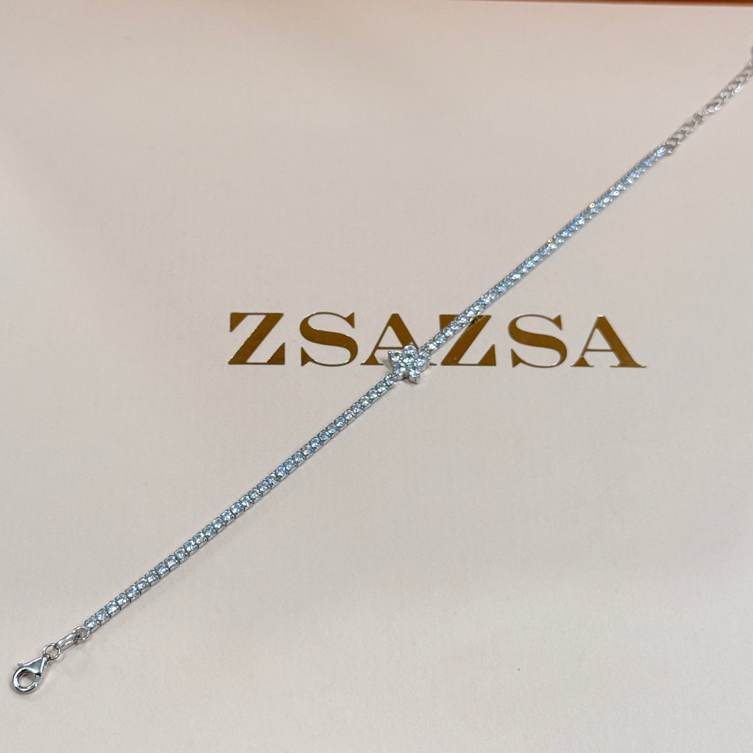 Flower dainty sterling silver zircone bracelet