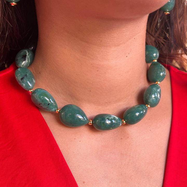Statement dark green resin with dark green Swarovski crystals set