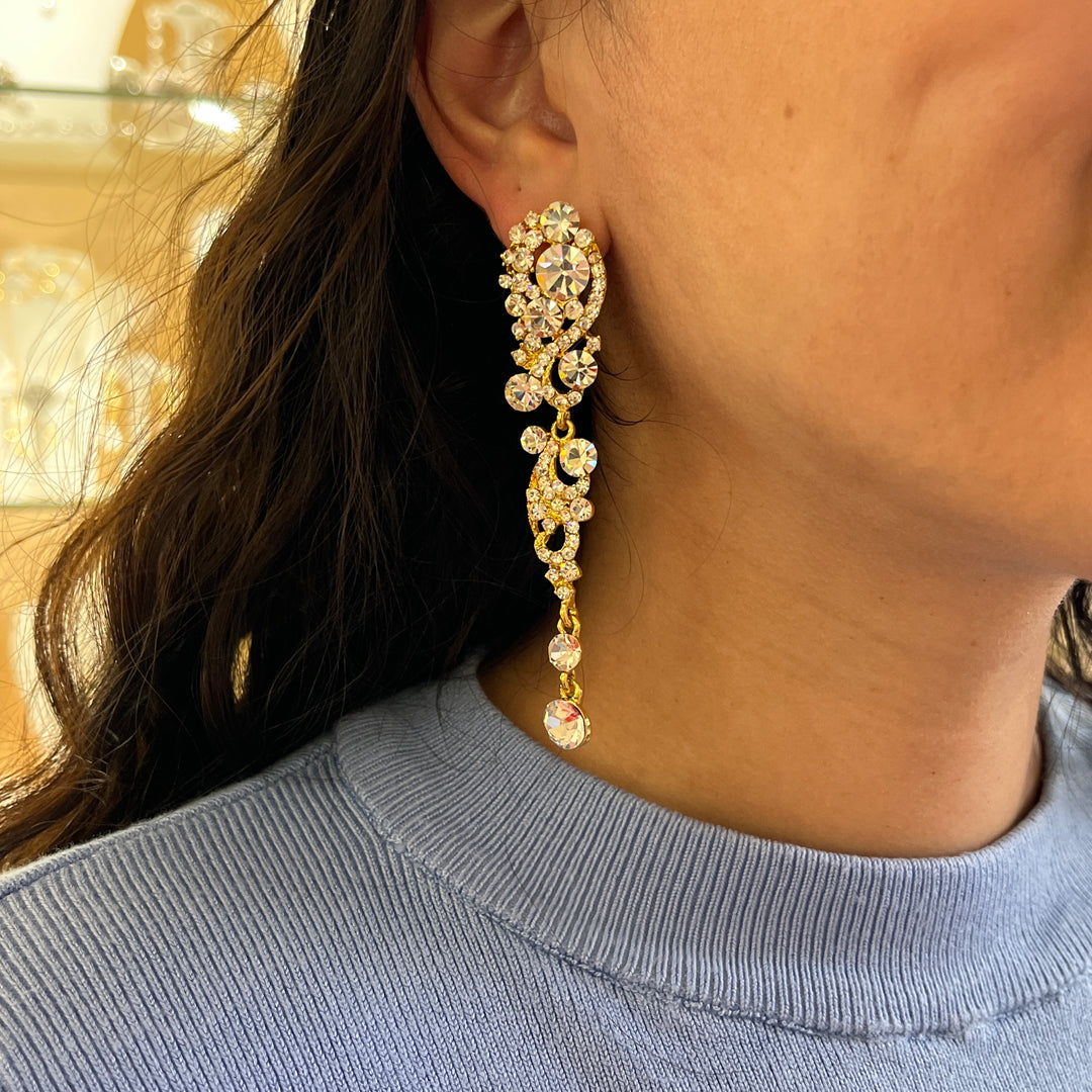 Swarovski crystals gold plated long earrings