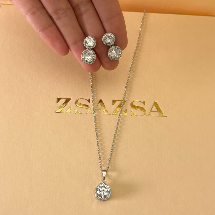 Silver zircone double round set