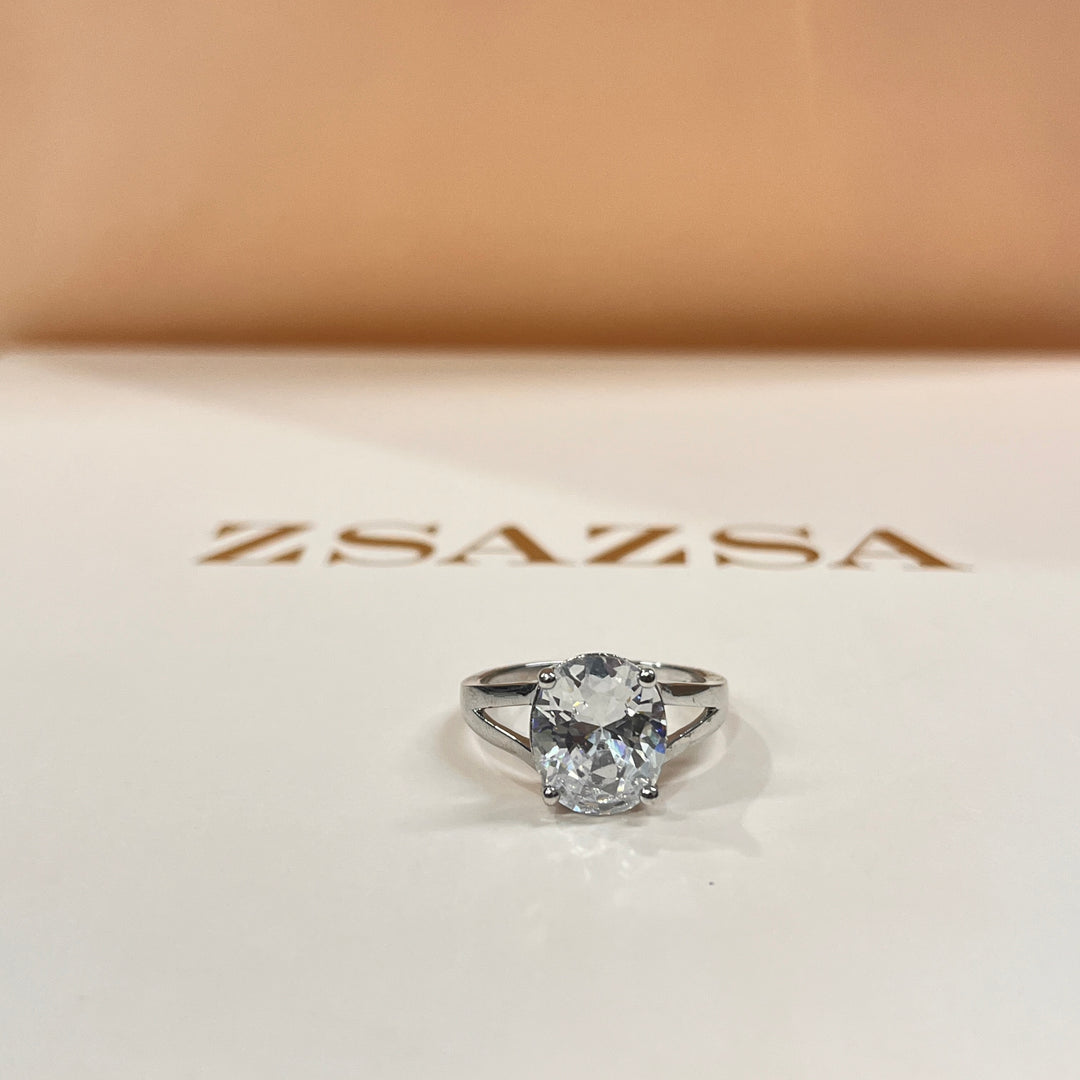 Zircone oval white gold plated ring
