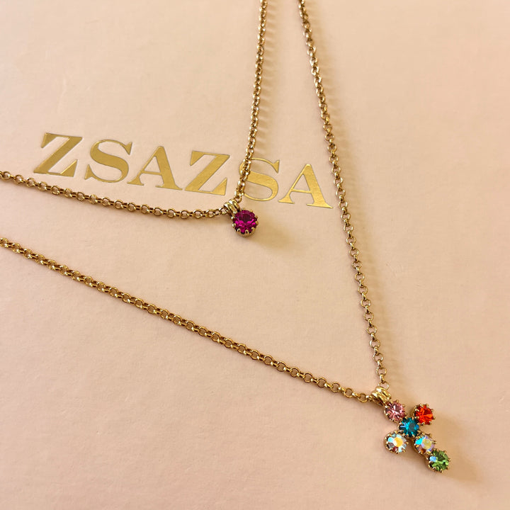 Multicolour Swarovski crystals and double chain necklace