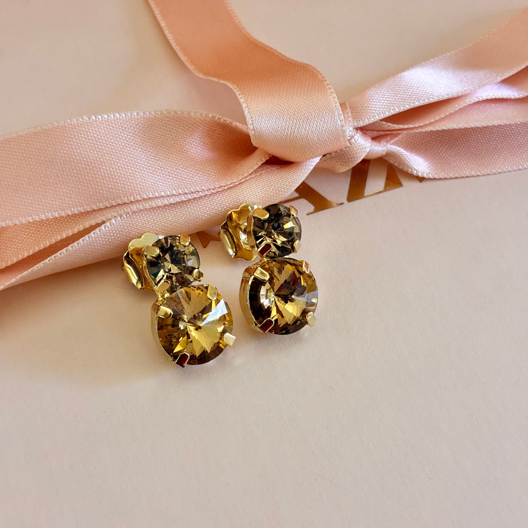 Double round bronze gold plated earrings