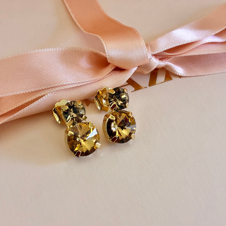Double round bronze gold plated earrings