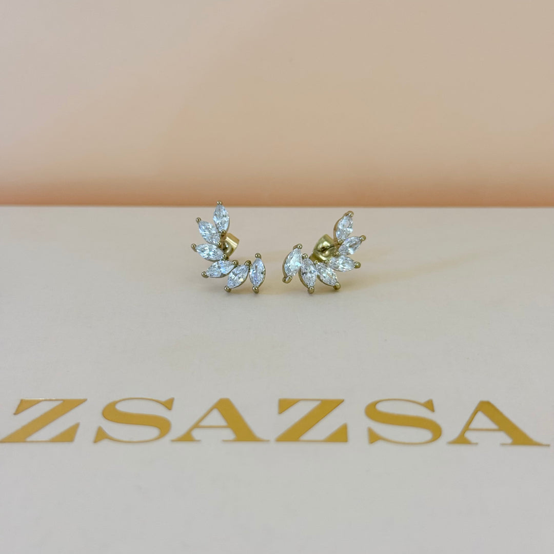 Marquise and rosette zircone gold plated set