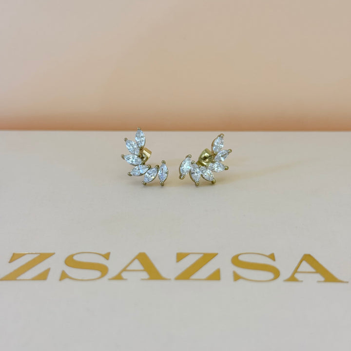 Marquise and rosette zircone gold plated set