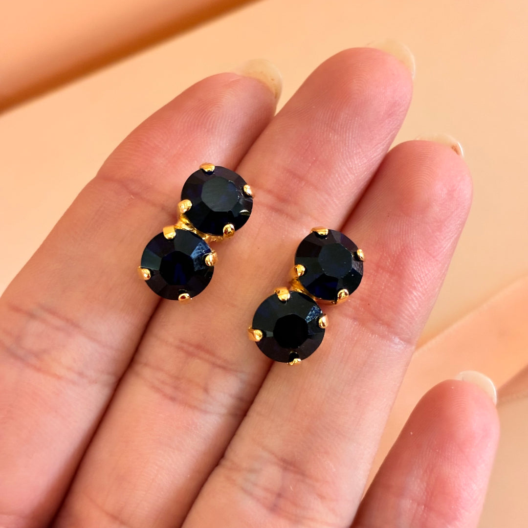 Double round navy blue Swarovski crystals earrings