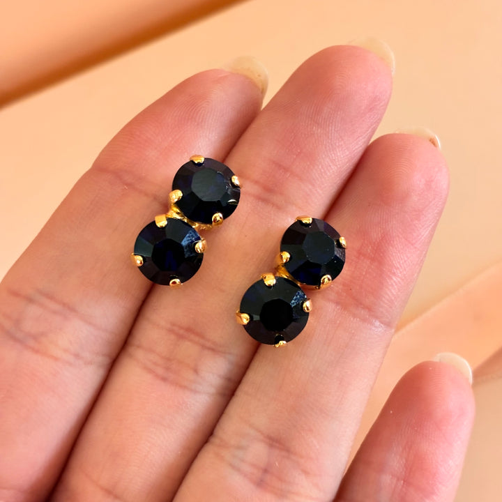 Double round navy blue Swarovski crystals earrings
