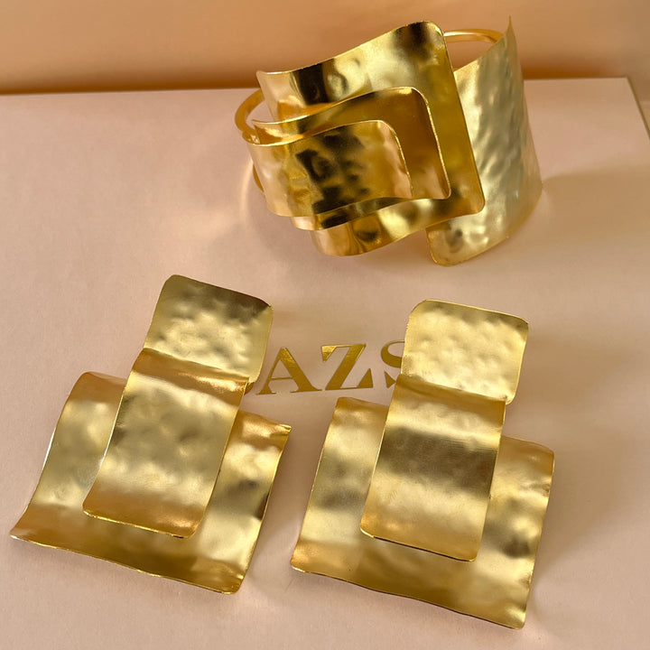 Gold handmade earrings & bangle