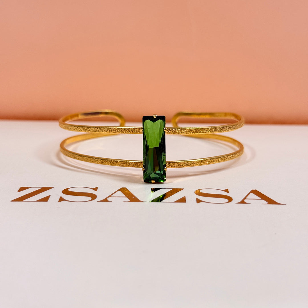 Rectangular green Swarovski crystals handmade bangle