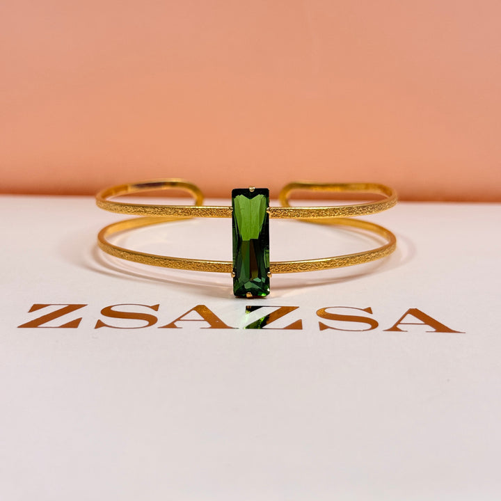 Rectangular green Swarovski crystals handmade bangle