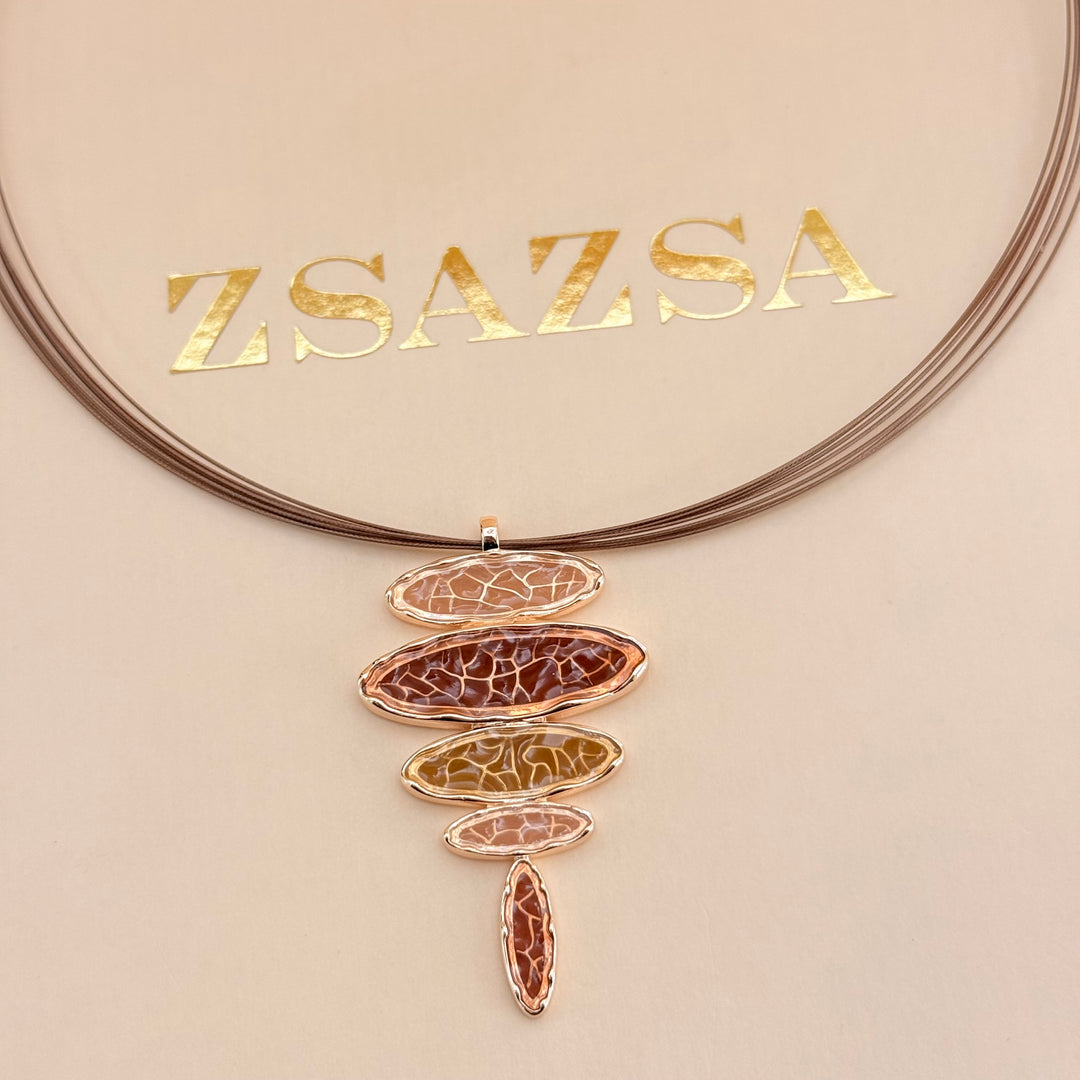 Brown and champagne texture enamel rose gold plated set