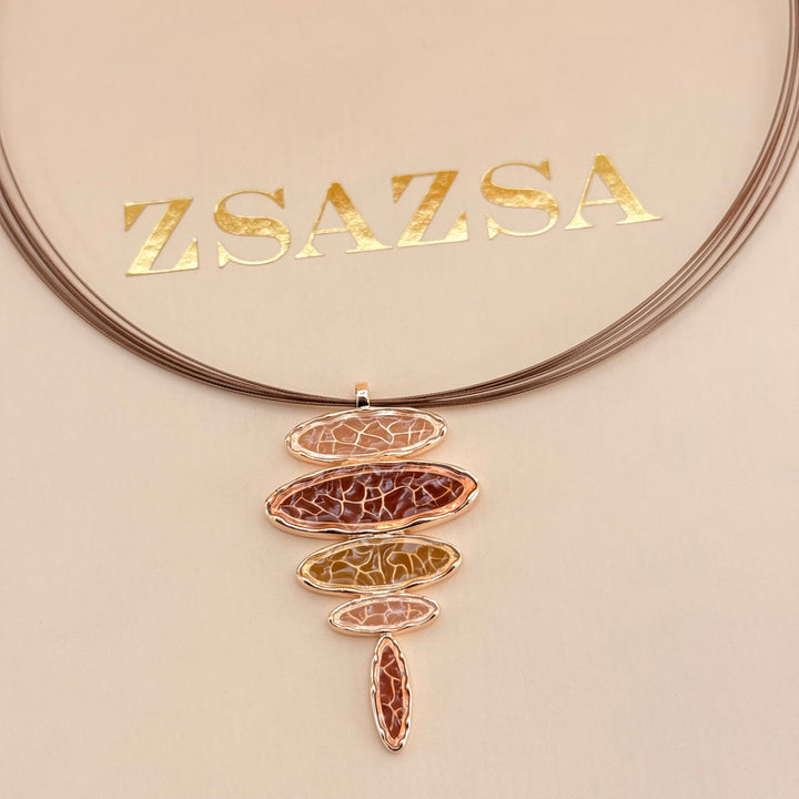 Brown and champagne texture enamel rose gold plated set