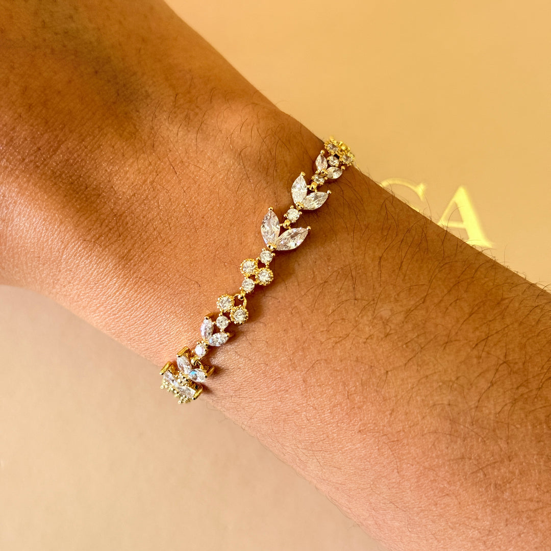 Marquise zircone gold plated earrings and bracelet