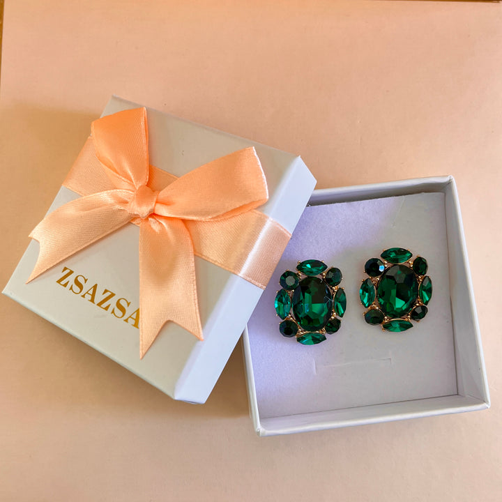 Dark green rhinestone earrings