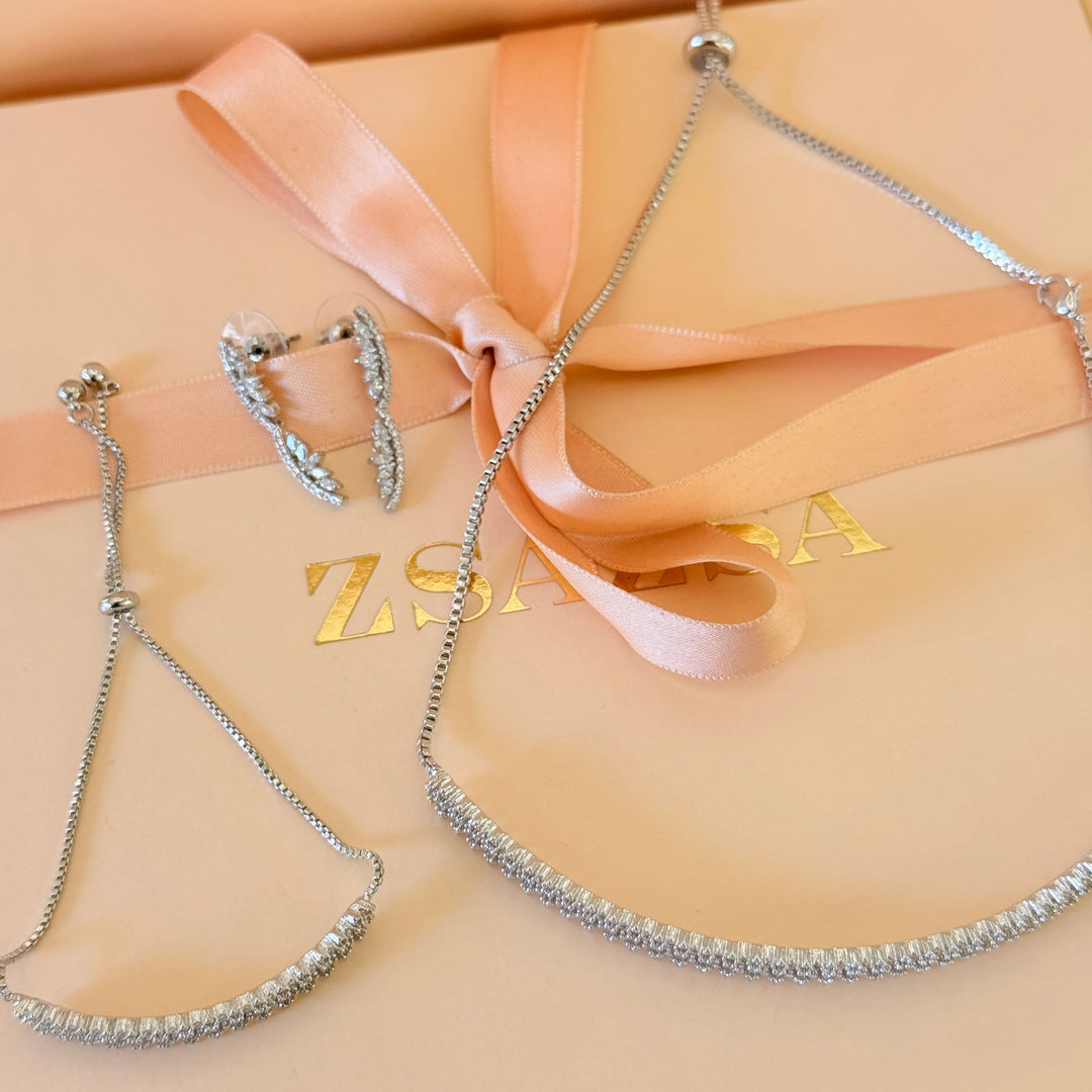 Marquise zircone silver choker set