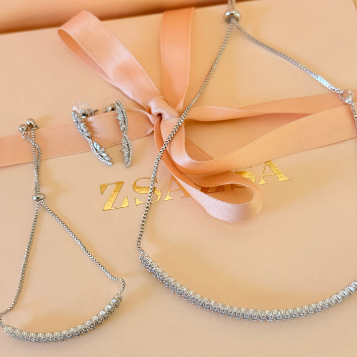 Marquise zircone silver choker set